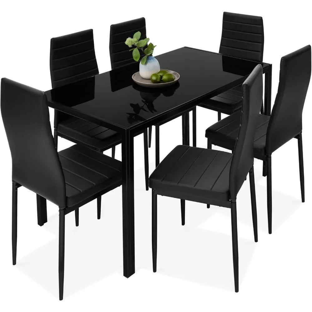 7-Piece Glass Dining Set, Modern Kitchen Table Furniture for Dining Room, Dinette, Compact Space-Saving w/G