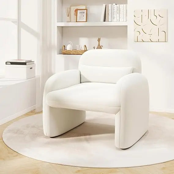 Modern Sherpa Accent Armchair with Waist Pillow for Living Room