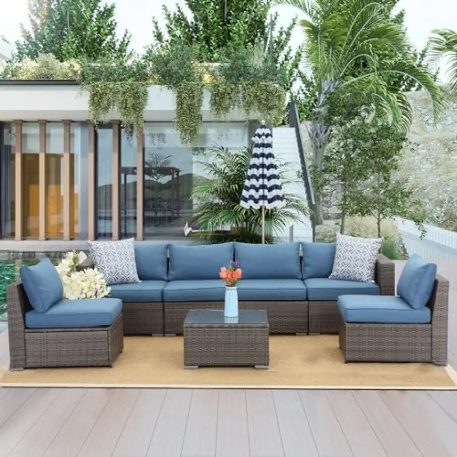 7 Piece Patio Furniture Sets for Outdoor Living Spaces: AllWeather Manual Weaving Wicker Sectional Sofa with Ratt