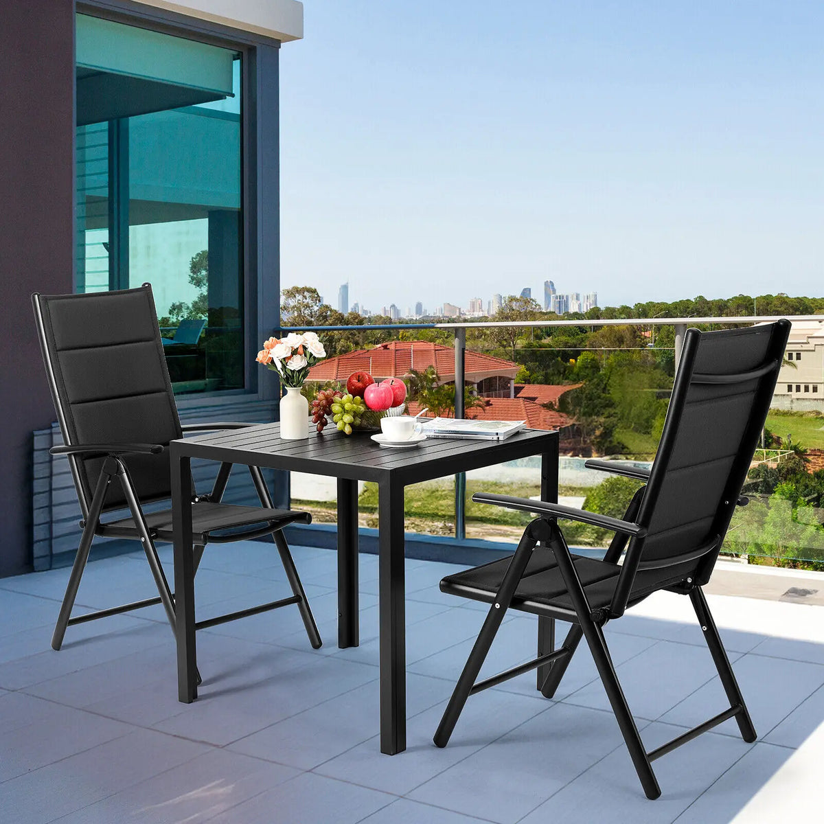 Aluminum Foldable Garden Chair, Lounge Backrest 7 Adjustable Settings, with Armrests, Weatherproof Outdoor Chairs Black,Gray