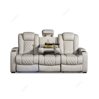White Color 3seater Electric Cinema Sofa Home Theater Furniture Cinema Interior Home Theater Laydown Table Recliner Sofa Chair