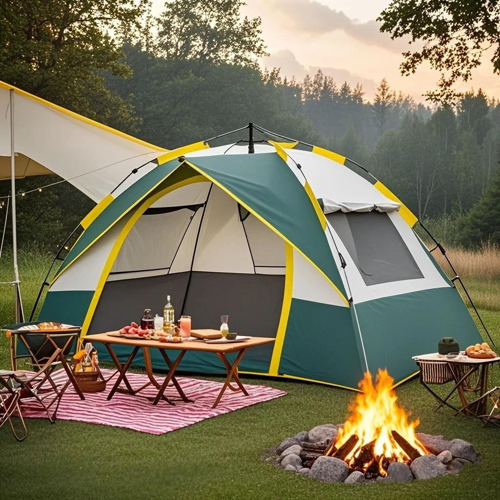 1-3/3-4 Persons Full Season Tent - Automatic Instant Setup Camping Tent - Equipped With Double Doors And Mesh Windows, Windpr
