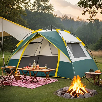1-3/3-4 Persons Full Season Tent - Automatic Instant Setup Camping Tent - Equipped With Double Doors And Mesh Windows, Windpr