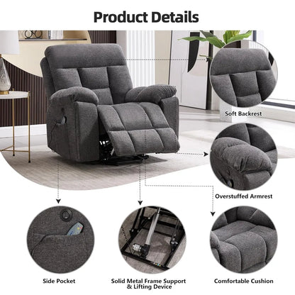 Large Power Lift Recliner Chair with Massage and Heat for Elderly Big and Tall People, Overstuffed Wide Recliners, Customized