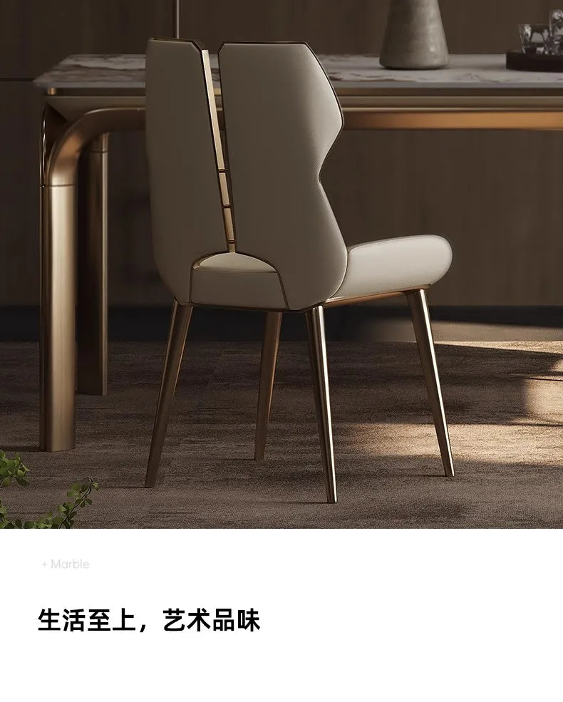 Light Luxury Stainless Steel Dining Chairs Relaxing Home Modern Simple Kitchen Relax Chairs Backrest Leather Aesthetic Furniture