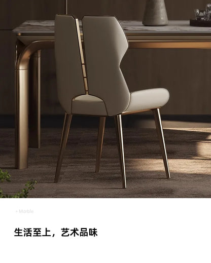 Light Luxury Stainless Steel Dining Chairs Relaxing Home Modern Simple Kitchen Relax Chairs Backrest Leather Aesthetic Furniture