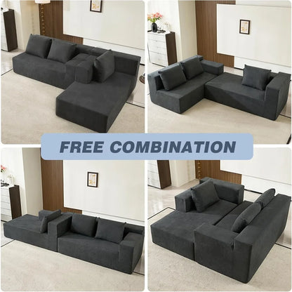 118" Compressed Sofa for Living Room L Shaped Boneless Couch, Modular Sectional Sofa, Sofa Bed Memory Foam Couches with Chaise