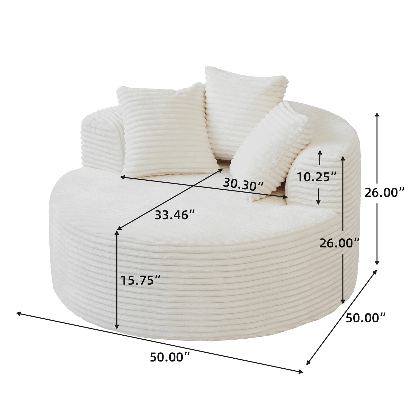 Sdorens Oversized Round Chair Lounge Chaise Cloud Boneless Large Circle Chair with Plush Fuax Fur Fluffy Modern Sleeper Sofa Bed