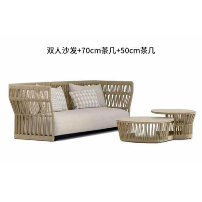 Outdoor rattan sofa combination outdoor open-air waterproof sunscreen rattan tables and chairs villa home leisure garden