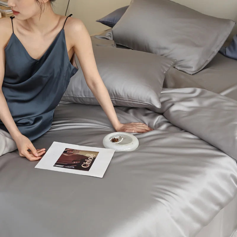 100% Silk 3pcs Bedding Set Natural Mulberry Silk Duvet Cover Set with 2pcs Pillowcase Solid Color Quilt Cover Pillow Case Luxury