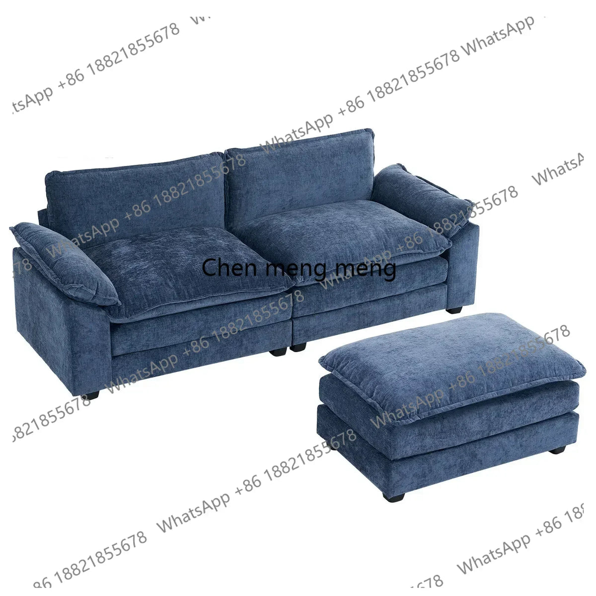 R Living Room Sofas Chenille Puffs Two-Seater Sofa With Footstool Sofa Double Bag Indoor Double Black Home Furniture
