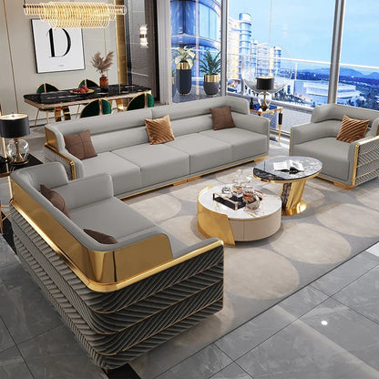 z luxury gold sofa Italian leather modern furniture sofa set Villa luxury sectional couch sofa set furniture living room