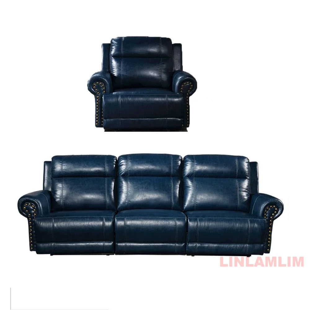 MINGDIBAO Luxury Genuine Leather Power Recliner Sofa Set, L Shape Electric Reclining Couch with Nailhead Trim, Home Theater Seat