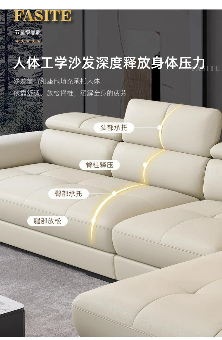 Nordic first-layer cowhide modern minimalist living room corner function minimalist full leather sofa