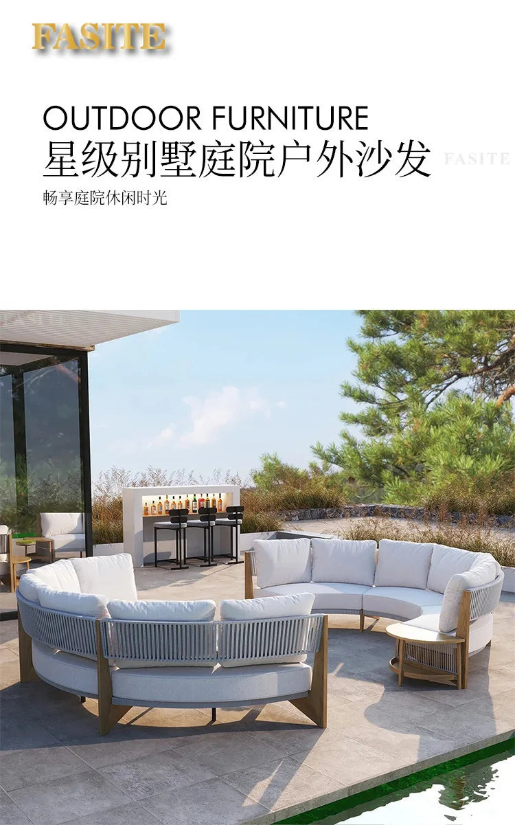 Outdoor teak rattan sofa, outdoor courtyard balcony furniture, garden waterproof and sun protection design