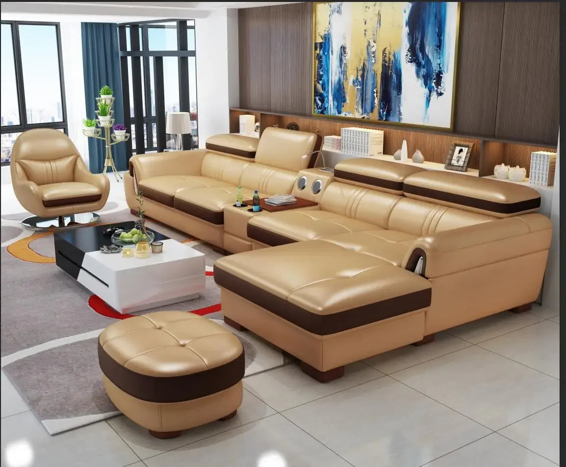 A New Design Fashion Leather and Cloth Combination Furniture Living Room Sofa