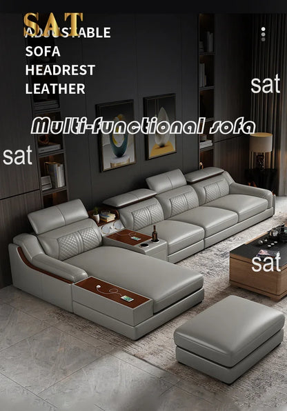 -Italian modern multifunctional sofa light luxury Faux Leather sectional sofa couch with USB charging and bluetooth speaker