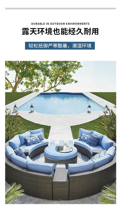 Rattan sofa combination courtyard garden leisure outdoor living room custom semi-circular arc rattan chair terrace outdoor