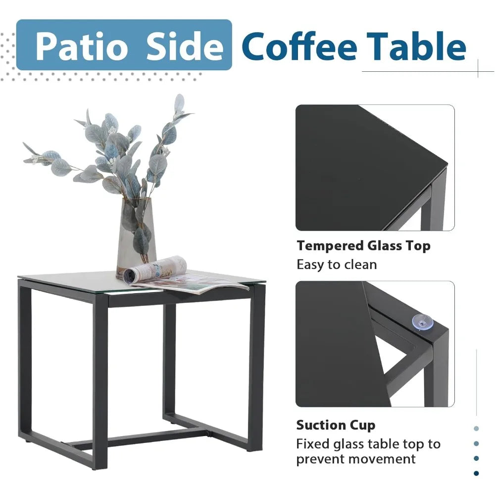 3 Pieces Patio Furniture Set, Outdoor Wicker Bistro Set, Modern Rattan Conversation Furniture with 2 Chairs and Tempered