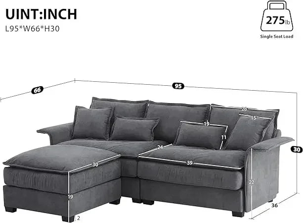 #For L-Shaped Modular Sectional Sofa, 3-Seater Comfy Cloud Couch with Ottoman/Chaise & 5 Pillows for Living Room Bedroom&