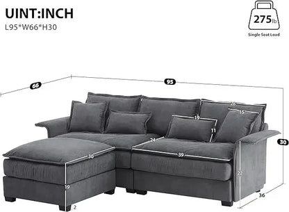 #For L-Shaped Modular Sectional Sofa, 3-Seater Comfy Cloud Couch with Ottoman/Chaise & 5 Pillows for Living Room Bedroom&