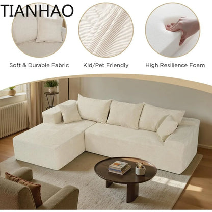Cloud Sectional Couch with L-Shape Chaise,Modern Modular Sofa with Deep Seat, Upholstered Couches for Living Room Bedroom,No Ass