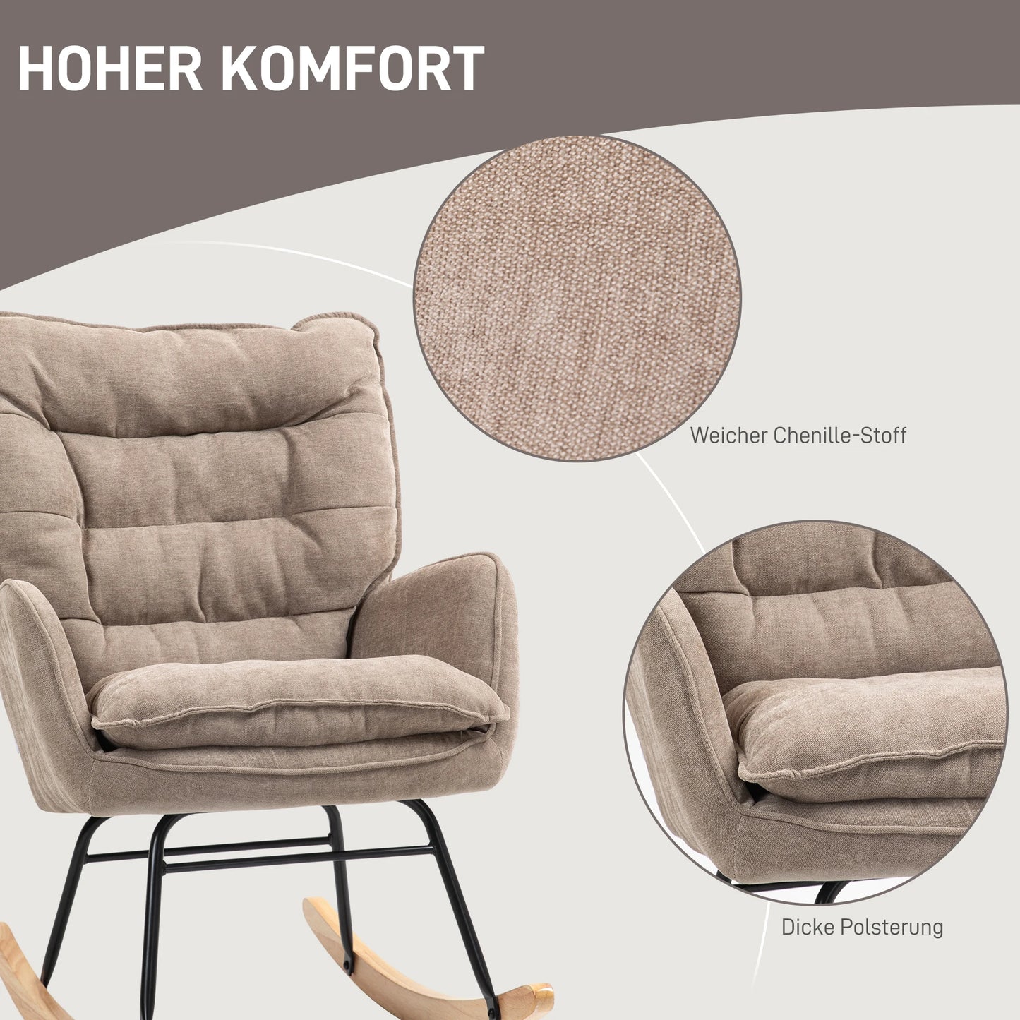 Brown Chenille-Look Rocking Chair (120kg Cap, Armrests, Living/Bedroom)