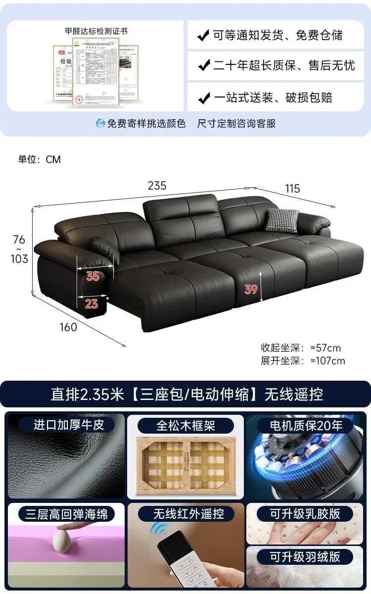 Genuine Leather Black Sofa Recliner Sectional Sleep Luxury Designer Sofa Daybed Modern Divano Soggiorno Couches Furniture