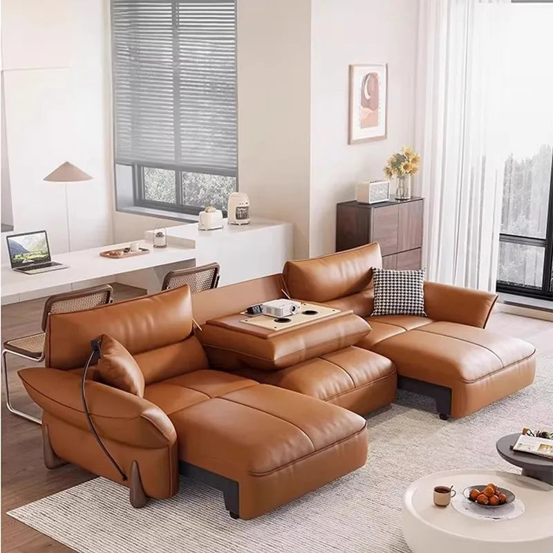 Relaxing Genuine Leather Sofa Living Room Electric Reclining Italian Sofa Lounge Luxury Divano Soggiorno Furniture Home