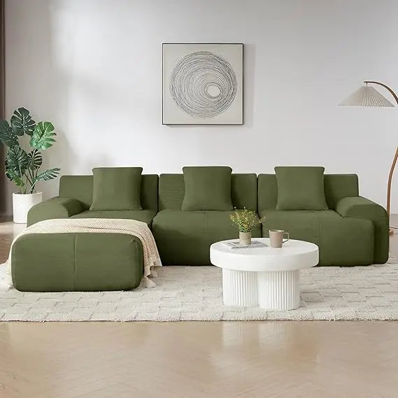 113 Modern L-Shaped Modular Sectional Sofa, Plush Corduroy Upholstered Deep Seat, Oversized 3-Seater Cloud Couch Deep Seat and M