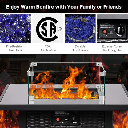 Outdoor Patio Furniture Set with Gas Fire Pit, Conversation Area, and Storage Box