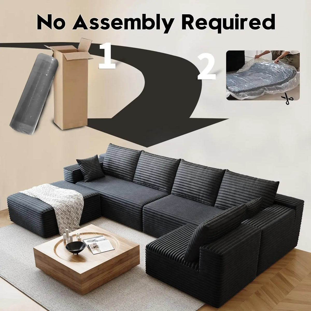 Cloud-style sectional sofa, with corduroy cover, fluffy memory foam cushions, easily assembled, modular recliner, large sofa set