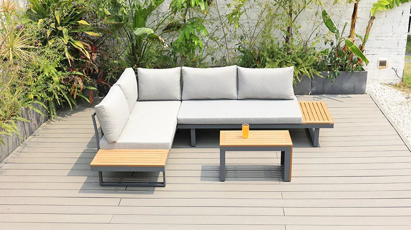 Outdoor Sofa Villa Park Terrace Plastic Wood Courtyard Garden Outdoor Sofa Set Open-air Light Luxury Combination Sofa