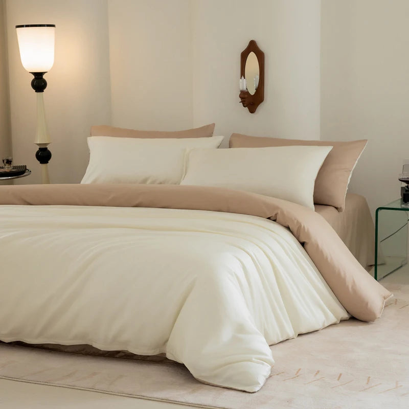Luxury Bedding Set with Duvet Cover Silk Cotton Duvet Cover Bed Sheet Solid Color bedsheets full set 4 pcs Queen King Size