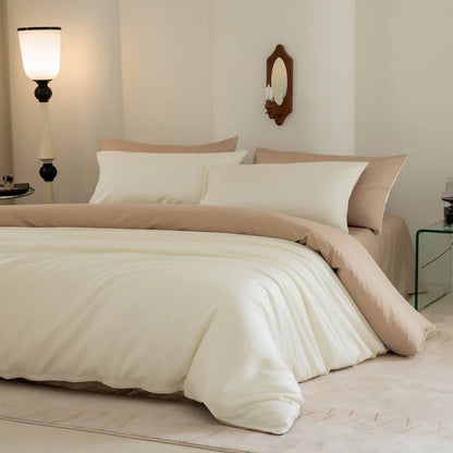 Luxury Bedding Set with Duvet Cover Silk Cotton Duvet Cover Bed Sheet Solid Color bedsheets full set 4 pcs Queen King Size