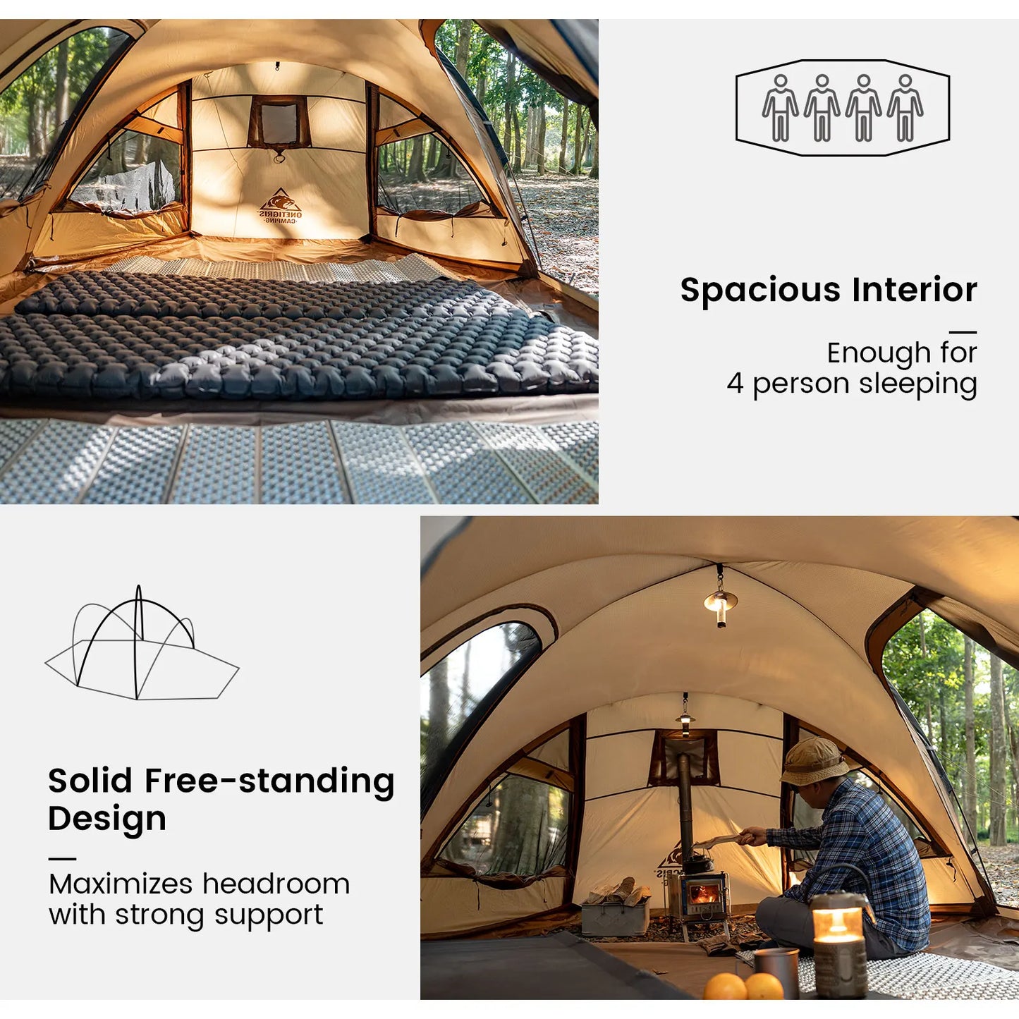 OneTigris Orbitis Tunnel Tent with Stove Jack 4 Person Lightweight Camping Hot Tent with Mesh Vent for Glamping Bushcraft Travel