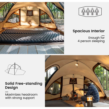 OneTigris Orbitis Tunnel Tent with Stove Jack 4 Person Lightweight Camping Hot Tent with Mesh Vent for Glamping Bushcraft Travel