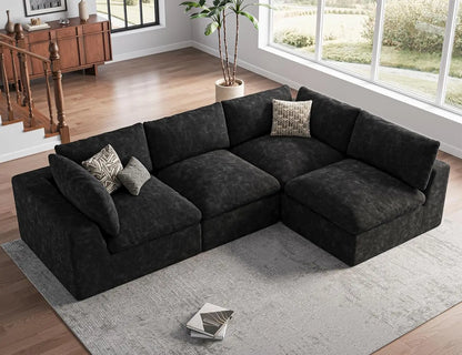 120" Cloud Sectional Couch | Oversize Boneless Couches for Living Room | 4 Seater Modern L-Shape Sofa | Ivory White, Customized