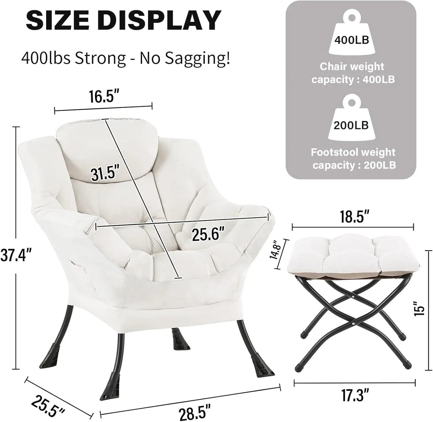 Modern Lazy Chair with Ottoman, Large Velvet Accent Lounge Armchair, Comfy Reading Chair with Footrest for Living Room, Bedroom