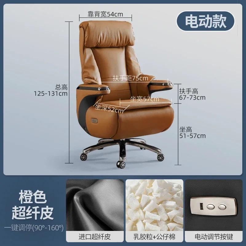 Senior Leather Office Chairs Ergonomic Comfortable Adjust Recliner Office Chairs Mobile Luxurious Furniture Silla Oficina LXOC