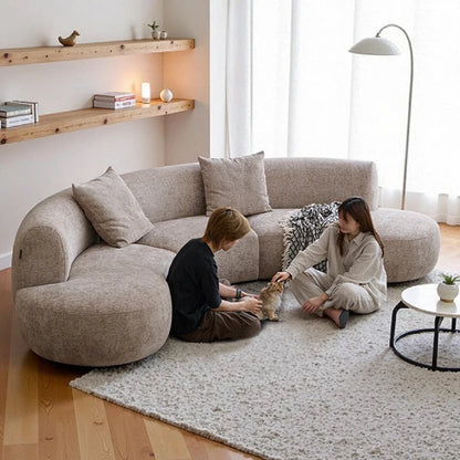 Sofa French retro medieval style curved module combination sofa wabi sandy wind large flat-floor villa fabric #