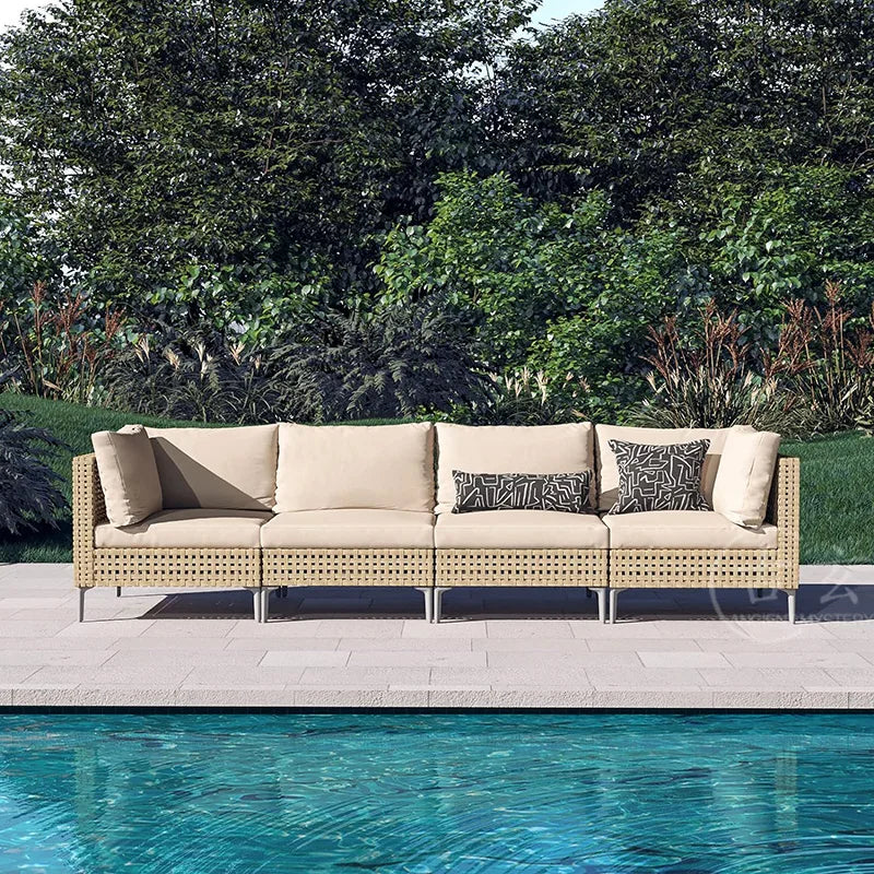 Waterproof Sunproof Woven Rattan Sofa Tea Table Set Aluminum Alloy Outdoor Furniture Patio Leisure-for Living Room Dining