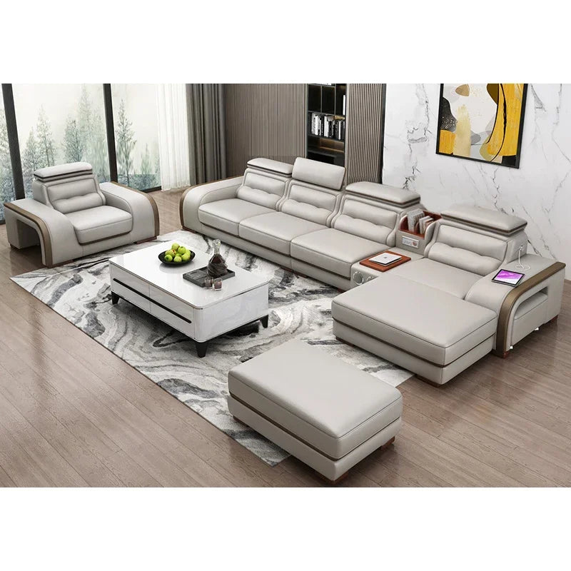A Foshan High Quality Large L Shaped Corner Sofa Set Home Furniture Modern Luxury Modular Living Room Big Sectional Leather Sofa