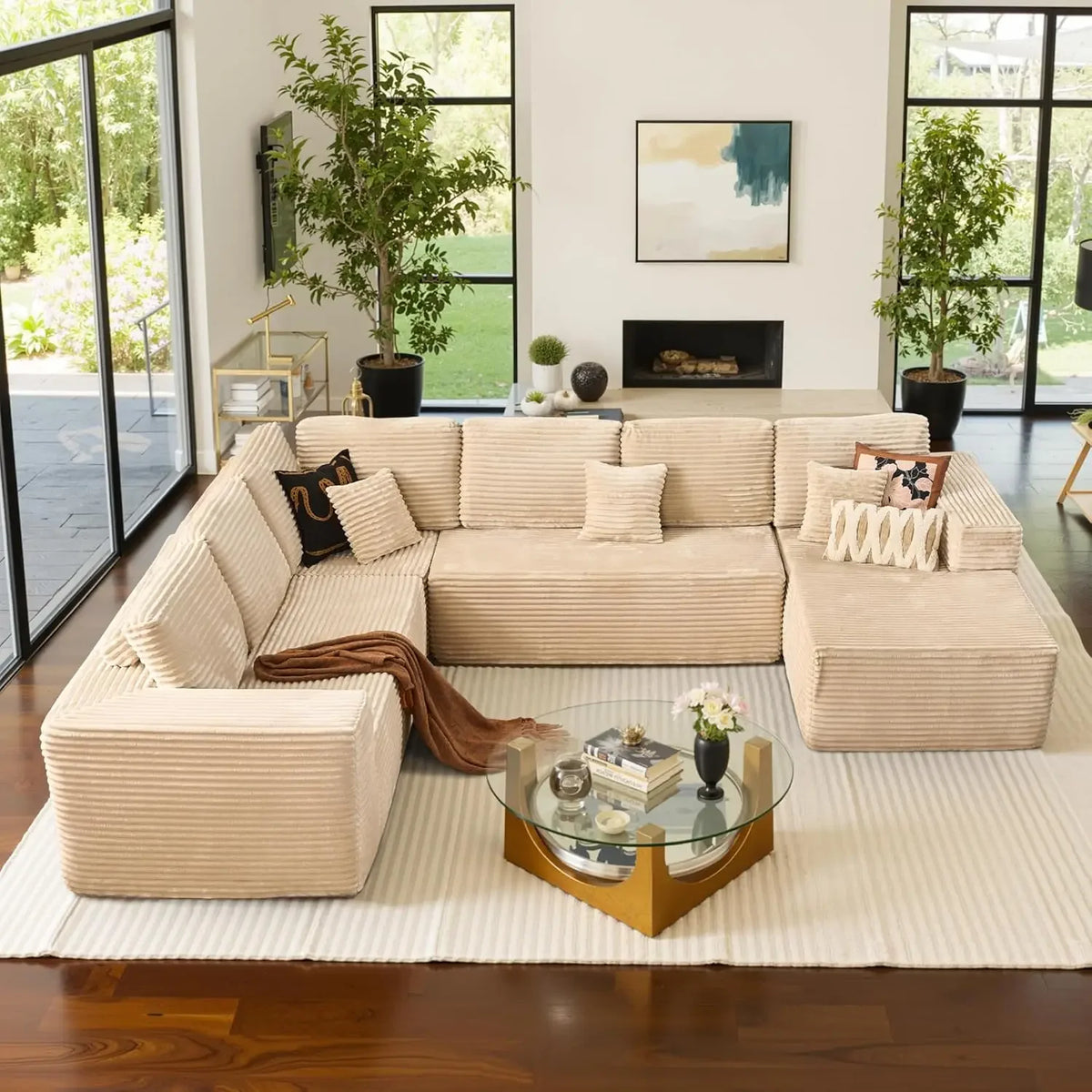U Shaped Sofa Boneless Couch with Chaise 135