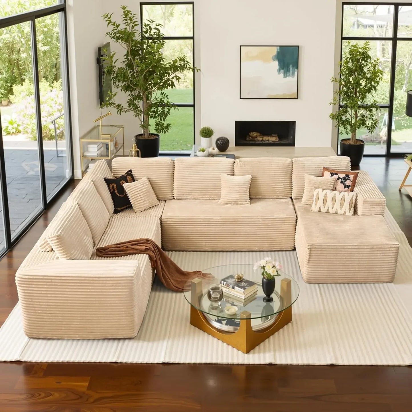U Shaped Sofa Boneless Couch with Chaise 135" Cloud Modular Sectional Couch for Living Room Big Comfy Couches Set  furniture