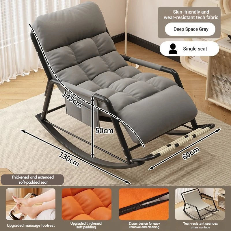 Living Room Reclining Rocking Chair Soft Removable Cushion Lounge Chair with Foldable Footrest Modern Home Office Relaxing Chair