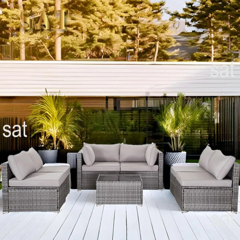 --Wicker Outdoor Sectional Sofa SetPE Rattan Patio Conversation Set WithCushions And Coffee Tablefor Outside,Garden,Poolside,Por