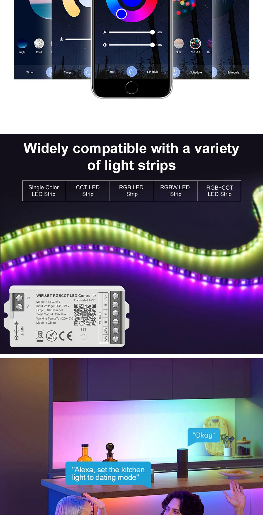 Smart LED Dimmer Tuya Wifi Zigbee DIM CCT RGB RGBW RGBCCT PWM LED Controller Support Alexa Google Home Voice Control