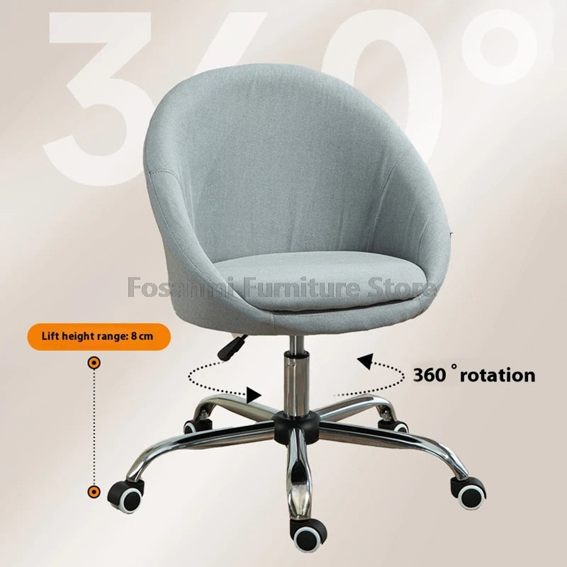 Minimalist Linen Fabric Adjustable Height Desk Chairs Comfortable Home Swivel Vanity Chair Office Computer Chair with Curve Seat