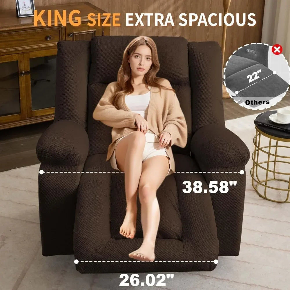 Electric Recliner Chair with Massage & Heating, Swivel Rocking Recliner for Living Room, Oversized Comfort with Side Pockets